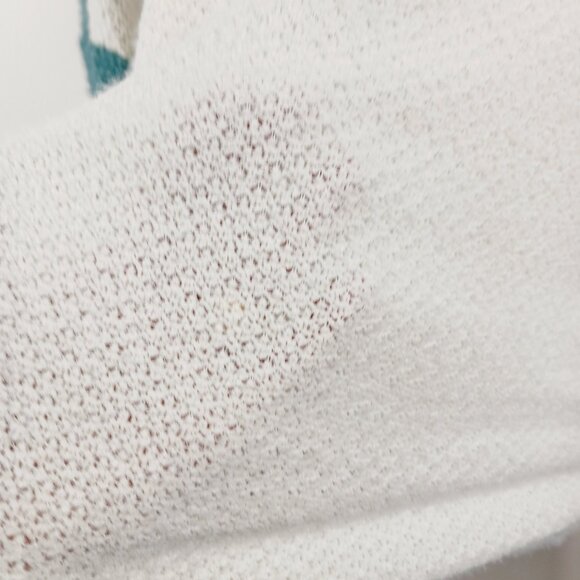 Bibi Women's MED Green & Cream Pullover Sweater Rugby Stripe Front, Relaxed Fit - Picture 8 of 14